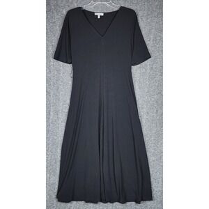 Chaus New York Dress Womens Medium Midi V-Neck Short Sleeve Black EUC